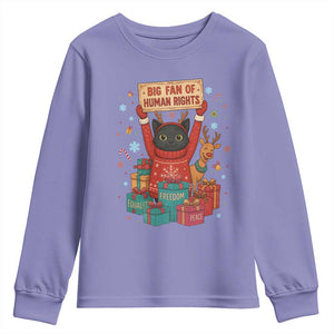 Cute Santa Cat Big Fan Of Human Rights Youth Sweatshirt Christmas Supporters TS12 Violet Print Your Wear