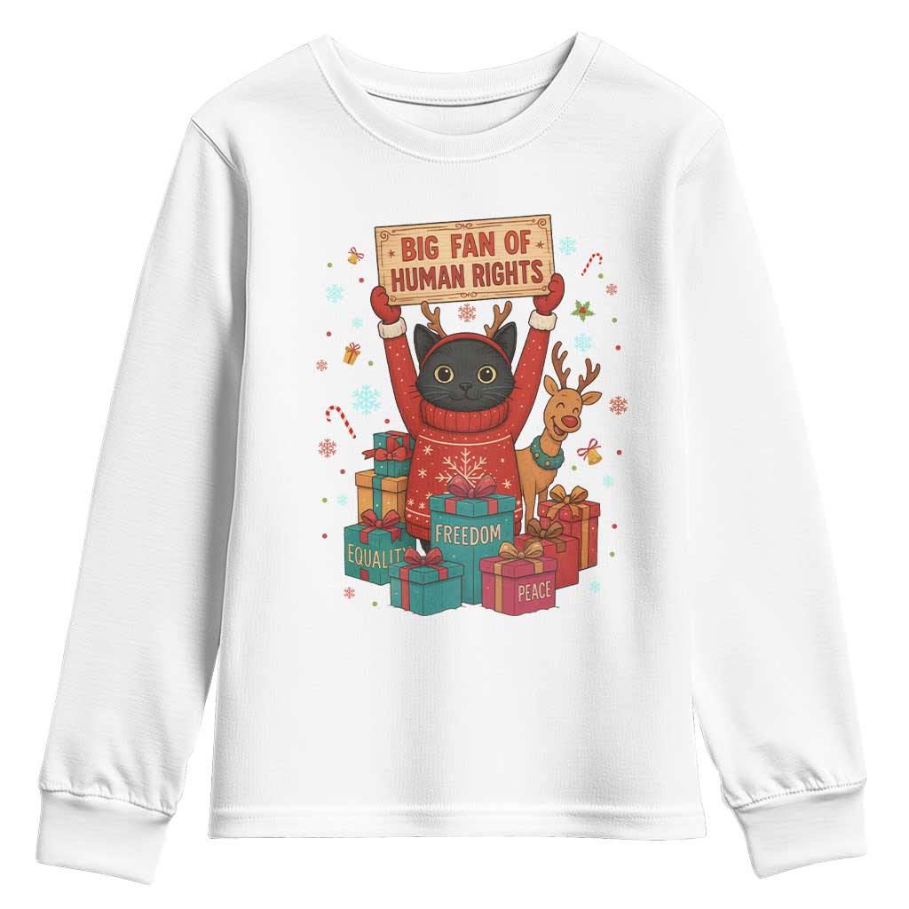 Cute Santa Cat Big Fan Of Human Rights Youth Sweatshirt Christmas Supporters TS12 White Print Your Wear