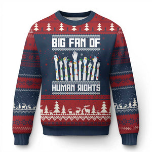 Big Fan Of Human Rights Equality Supporters Ugly Christmas Sweater Xmas Gift TS12 Navy Red Print Your Wear