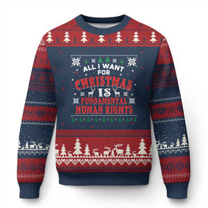 Xmas Gift For Fundamental Human Rights Supporters Ugly Christmas Sweater TS12 Navy Red Print Your Wear