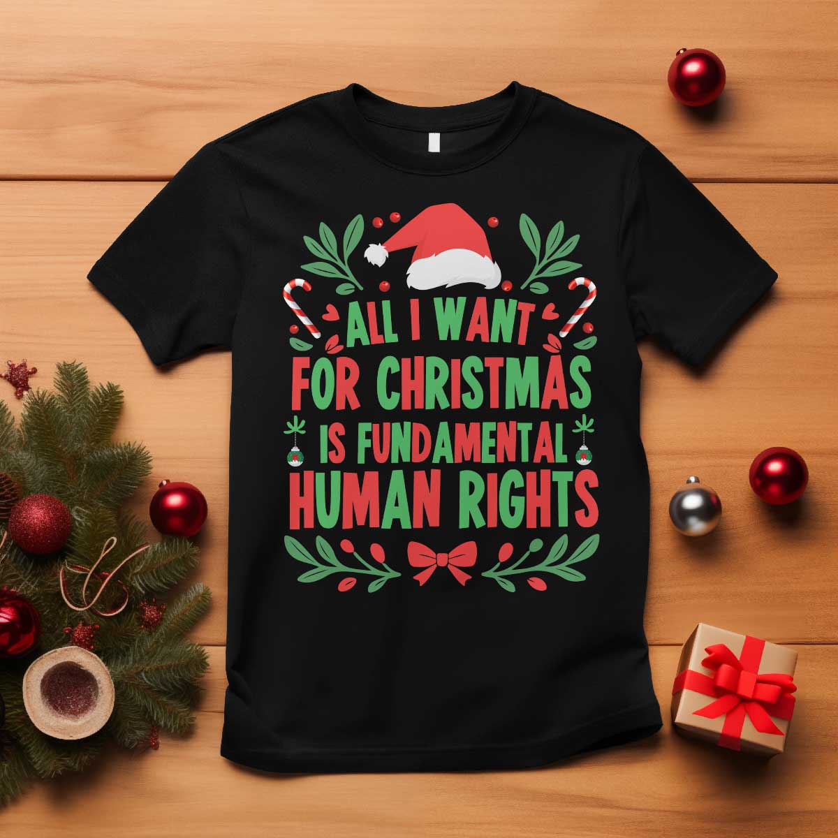 All I Want For Christmas Is Fundamental Human Rights T Shirt Pro Democracy Xmas Gift - Print Your Wear
