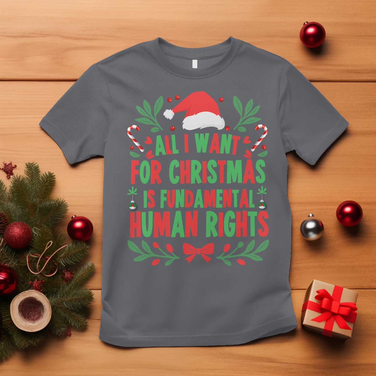 All I Want For Christmas Is Fundamental Human Rights T Shirt Pro Democracy Xmas Gift TS12 Charcoal Print Your Wear
