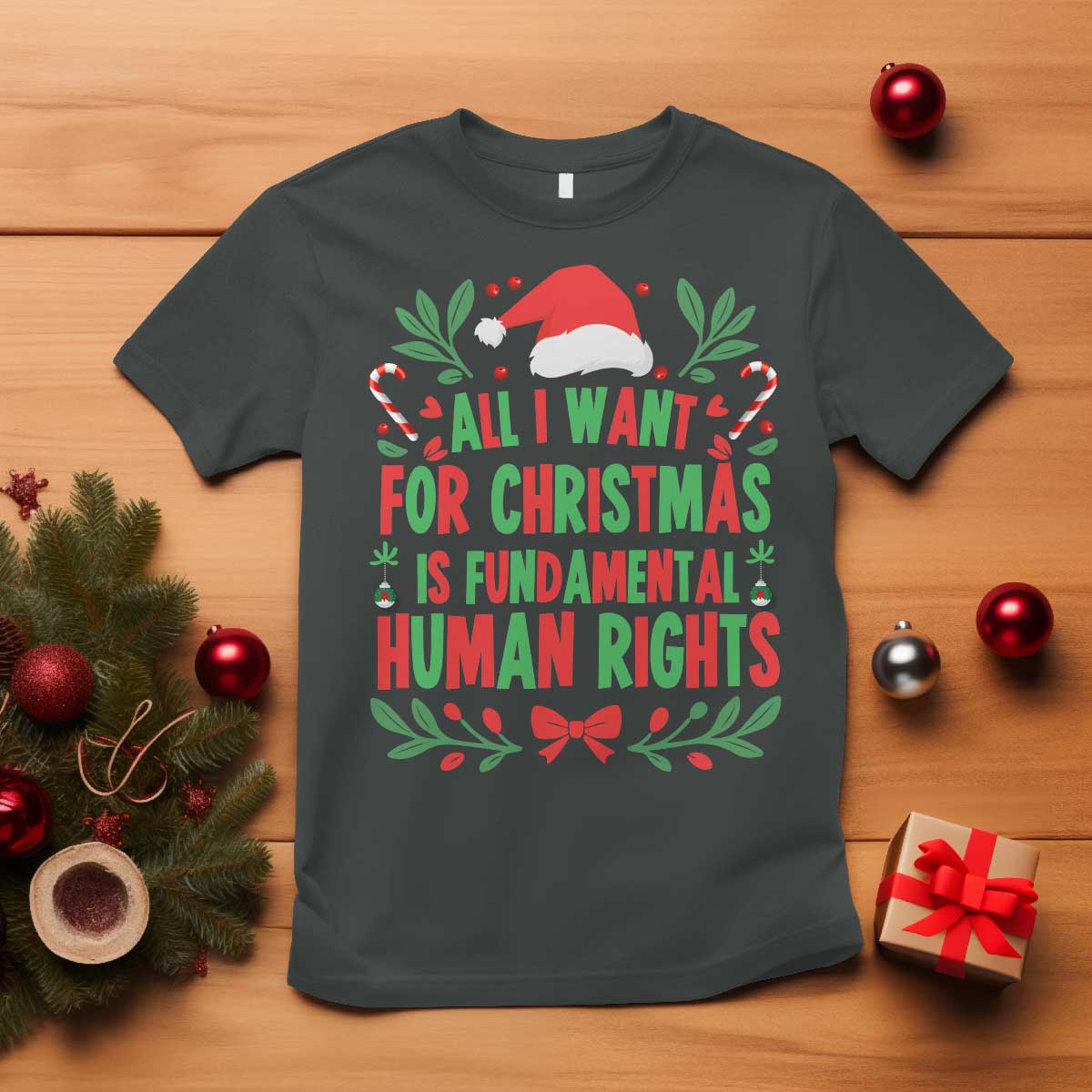 All I Want For Christmas Is Fundamental Human Rights T Shirt Pro Democracy Xmas Gift - Print Your Wear