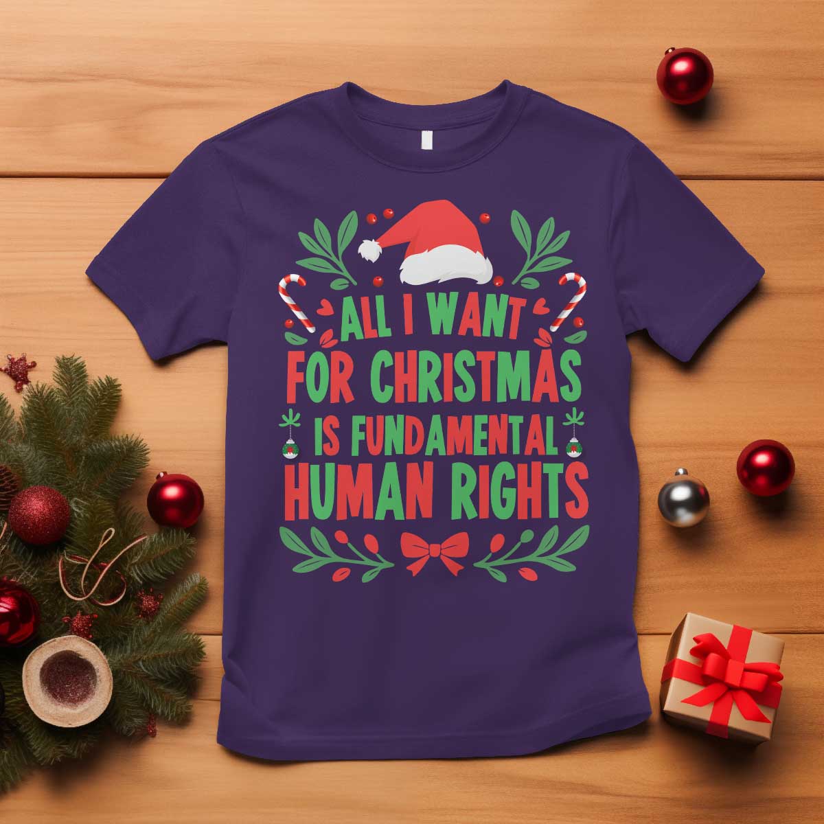 All I Want For Christmas Is Fundamental Human Rights T Shirt Pro Democracy Xmas Gift - Print Your Wear