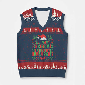 All I Want For Xmas Is Fundamental Human Rights V-Neck Knit Sweater Vest Pro Democracy Xmas Gift TS12 Navy Red Print Your Wear