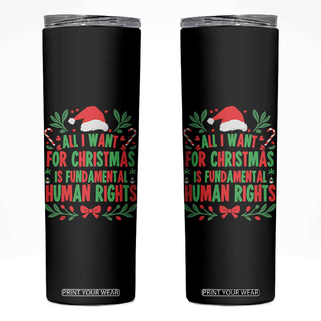 All I Want For Christmas Is Fundamental Human Rights Skinny Tumbler Pro Democracy Xmas Gift - Print Your Wear