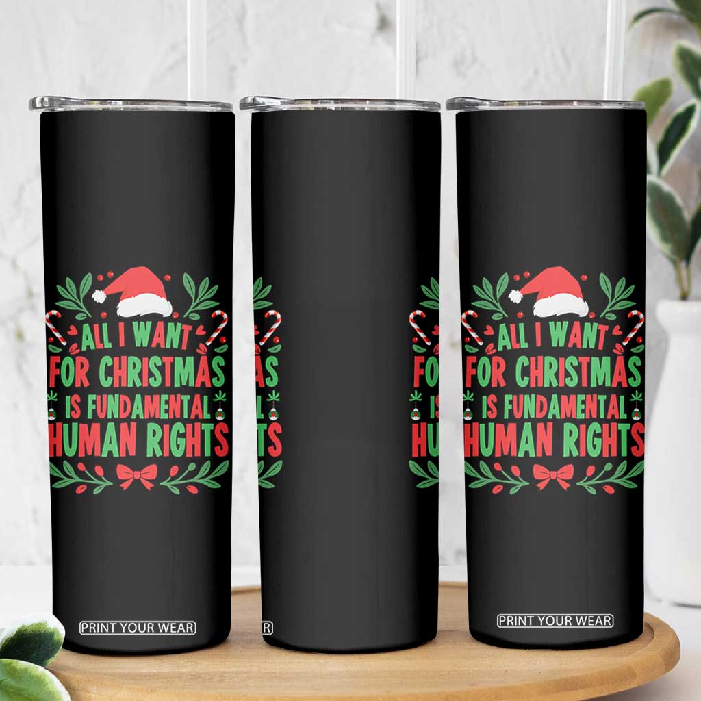 All I Want For Christmas Is Fundamental Human Rights Skinny Tumbler Pro Democracy Xmas Gift - Print Your Wear