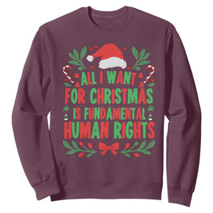 All I Want For Christmas Is Fundamental Human Rights Sweatshirt Pro Democracy Xmas Gift TS12 Maroon Print Your Wear