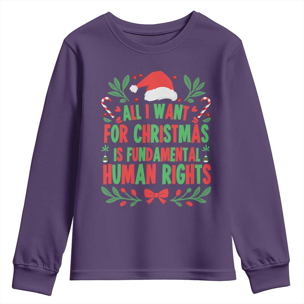 All I Want For Christmas Is Fundamental Human Rights Youth Sweatshirt Pro Democracy Xmas Gift TS12 Purple Print Your Wear