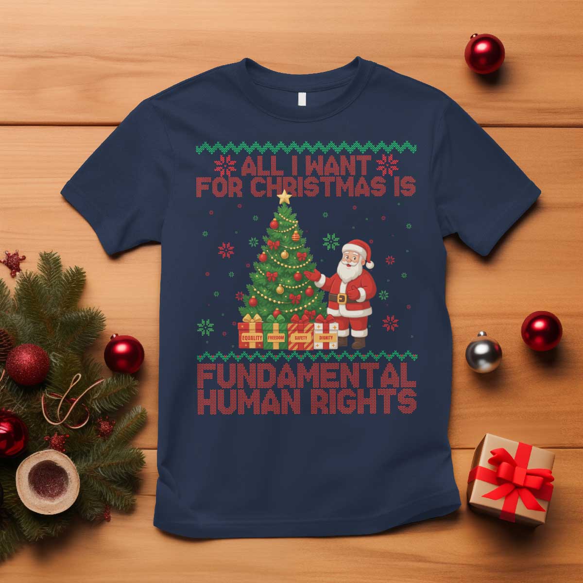 All I Want For Christmas Is Fundamental Human Rights T Shirt Equality Activist Gift TS12 Navy Print Your Wear
