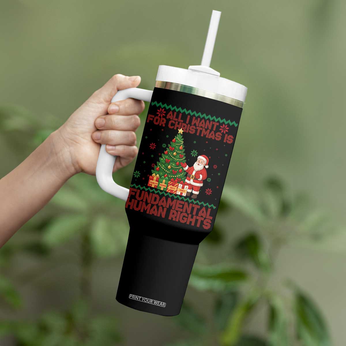 All I Want For Christmas Is Fundamental Human Rights Tumbler With Handle Equality Activist Gift - Print Your Wear