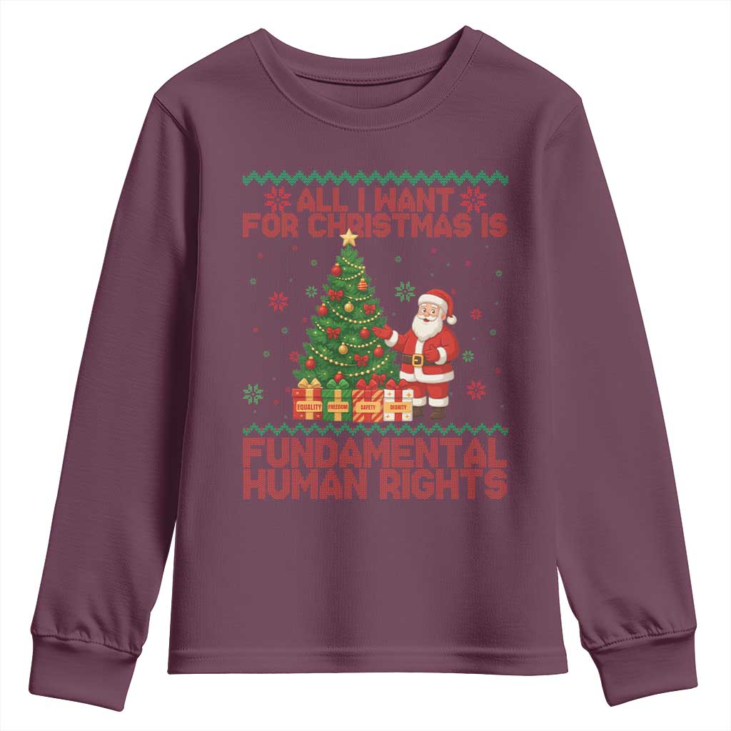 All I Want For Christmas Is Fundamental Human Rights Youth Sweatshirt Equality Activist Gift TS12 Maroon Print Your Wear