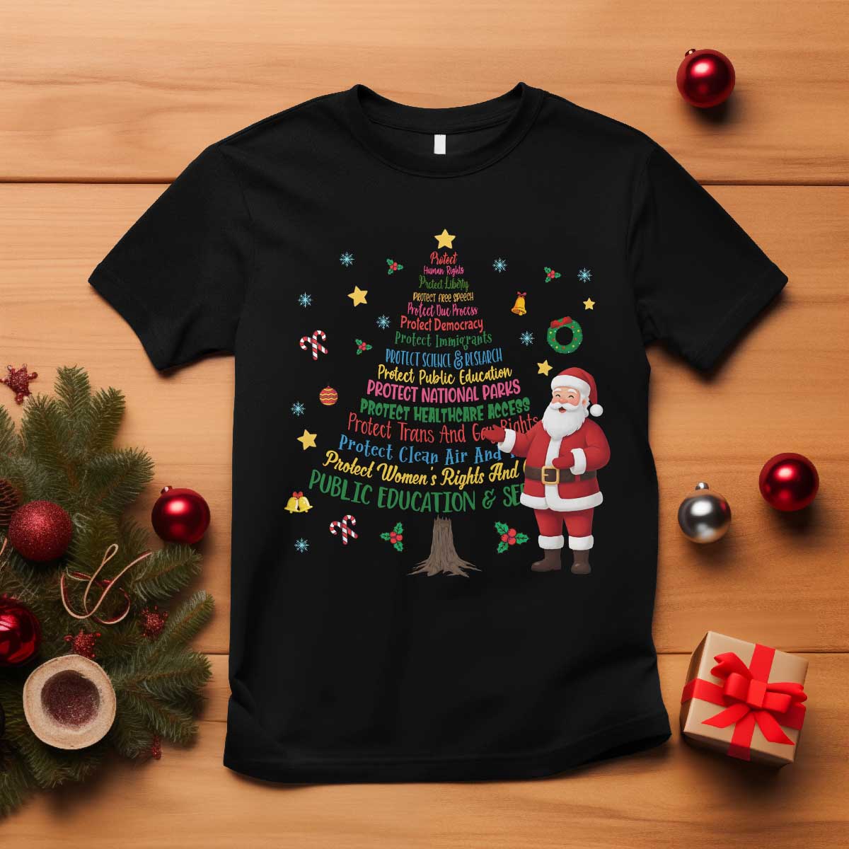 Pro Democracy Activist Christmas Tree T Shirt Human Rights Xmas Gift TS12 Black Print Your Wear