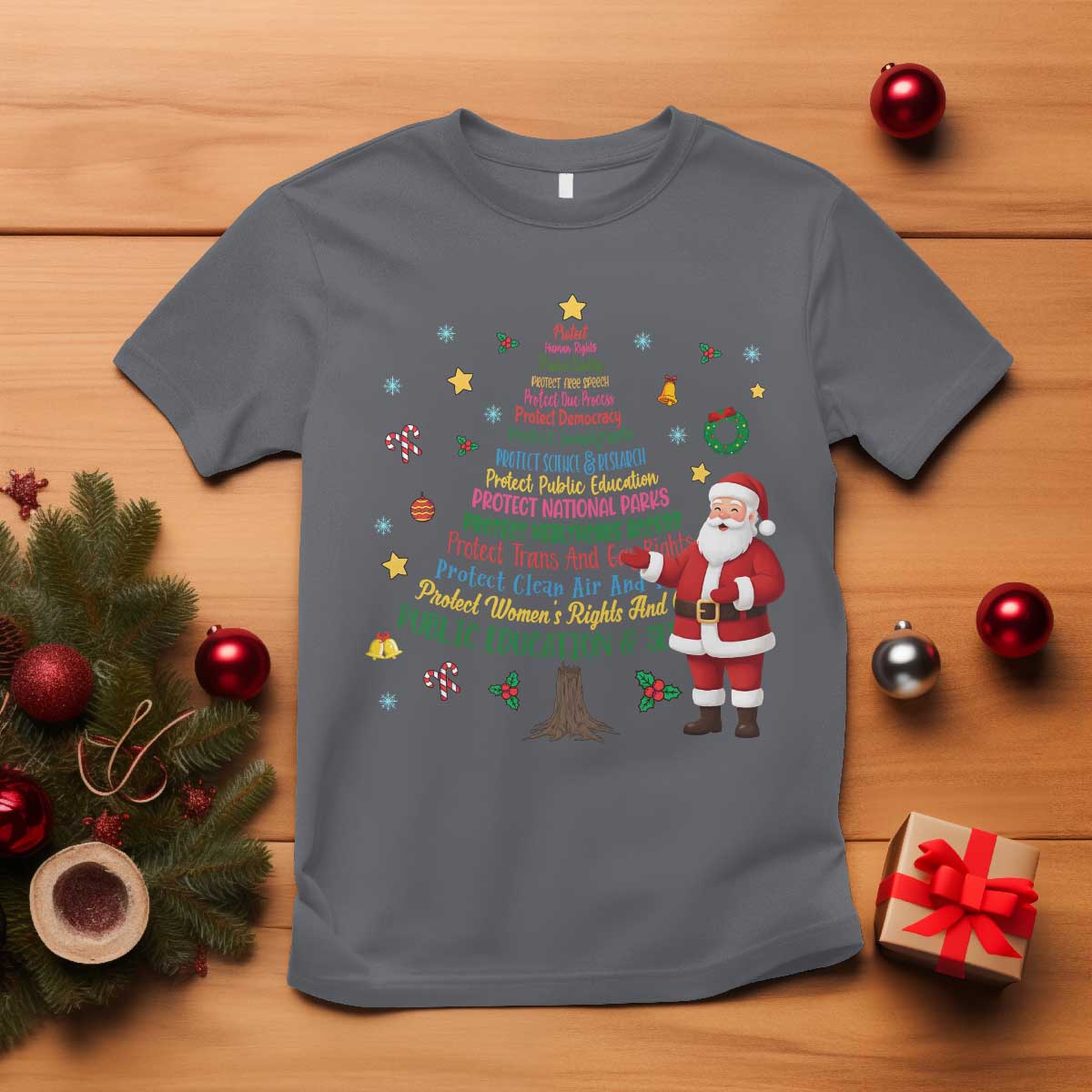 Pro Democracy Activist Christmas Tree T Shirt Human Rights Xmas Gift TS12 Charcoal Print Your Wear