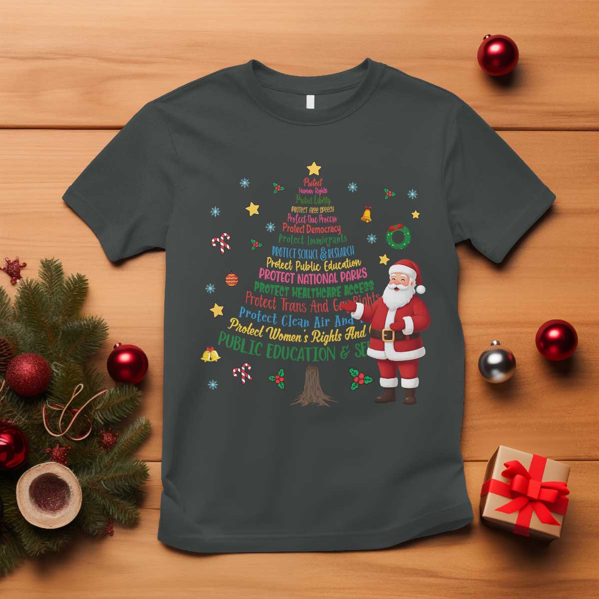 Pro Democracy Activist Christmas Tree T Shirt Human Rights Xmas Gift TS12 Dark Heather Print Your Wear