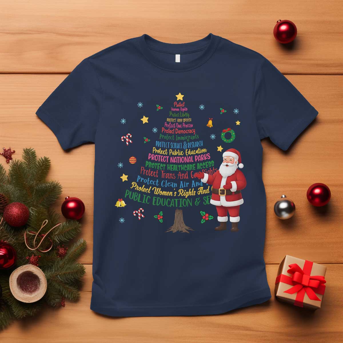 Pro Democracy Activist Christmas Tree T Shirt Human Rights Xmas Gift TS12 Navy Print Your Wear