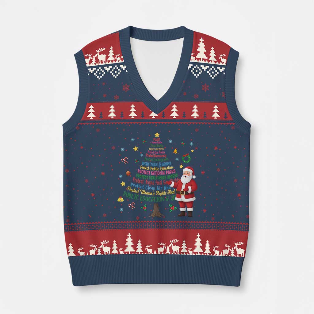 Pro Democracy Activist Xmas Tree V-Neck Knit Sweater Vest Human Rights Xmas Gift TS12 Navy Red Print Your Wear