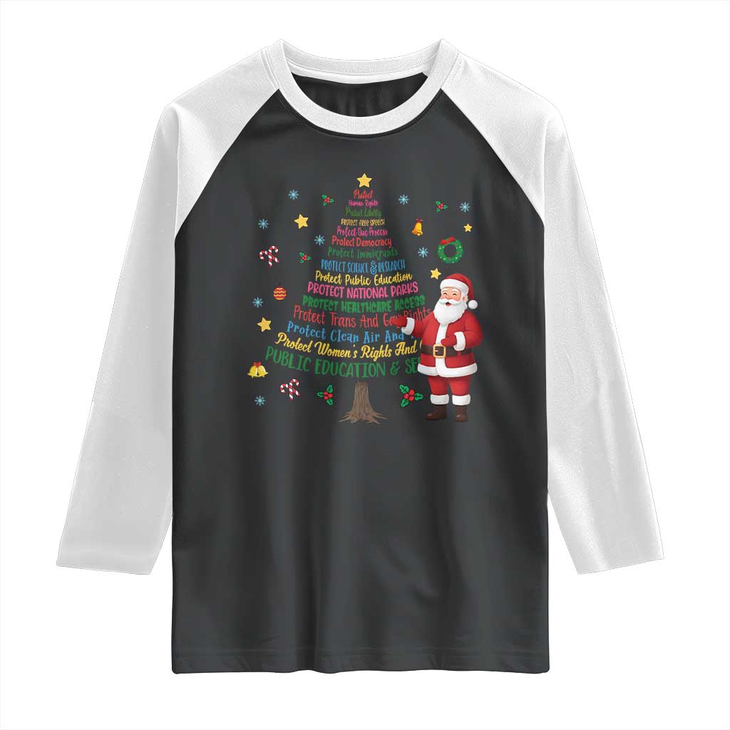 Pro Democracy Activist Christmas Tree Raglan Shirt Human Rights Xmas Gift TS12 Black White Print Your Wear