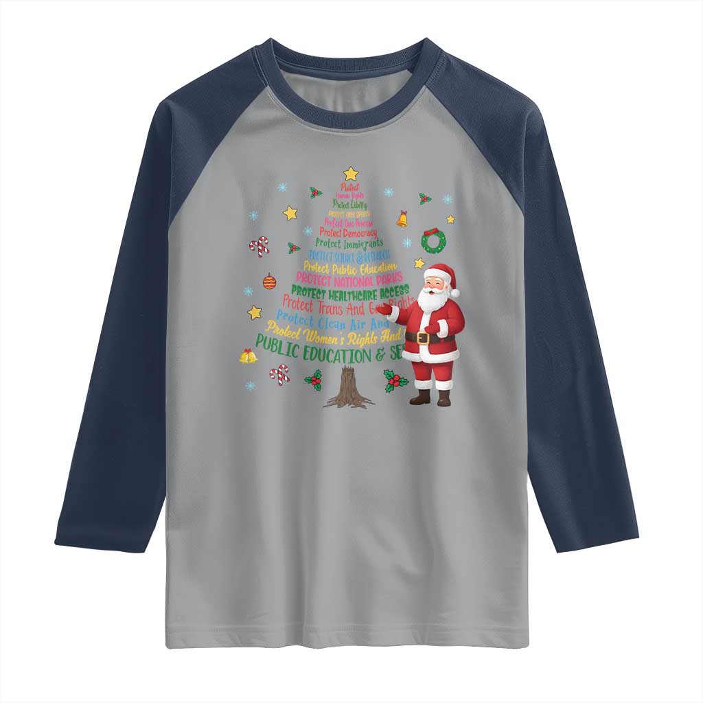 Pro Democracy Activist Christmas Tree Raglan Shirt Human Rights Xmas Gift TS12 Sport Gray Navy Print Your Wear