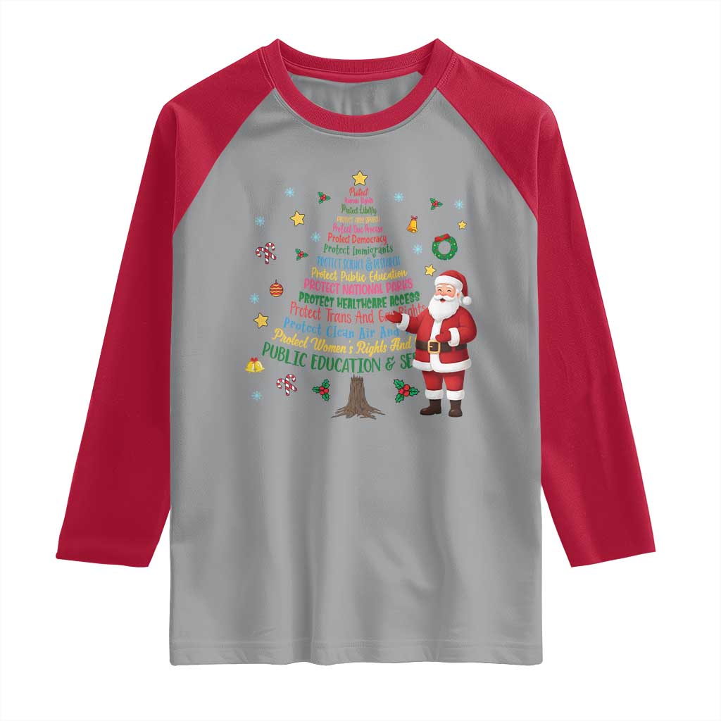 Pro Democracy Activist Christmas Tree Raglan Shirt Human Rights Xmas Gift TS12 Sport Gray Red Print Your Wear