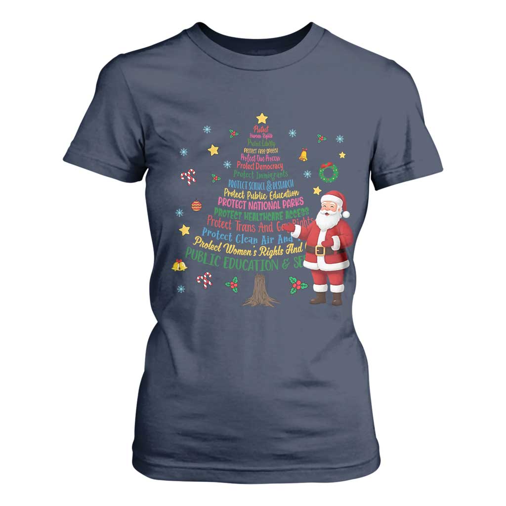 Pro Democracy Activist Christmas Tree T Shirt For Women Human Rights Xmas Gift TS12 Navy Print Your Wear