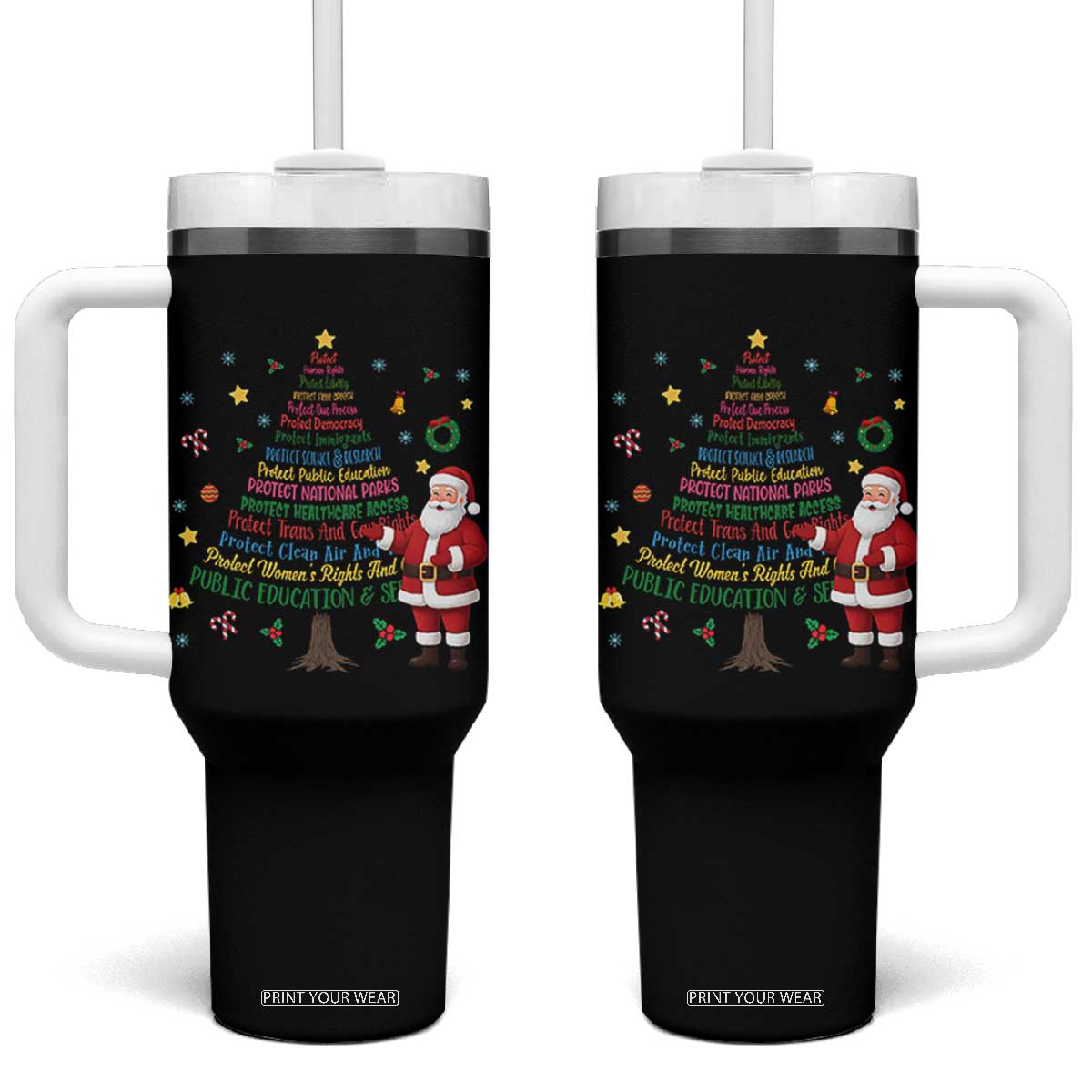 Pro Democracy Activist Christmas Tree Tumbler With Handle Human Rights Xmas Gift TS12 One Size: 40 oz Black Print Your Wear