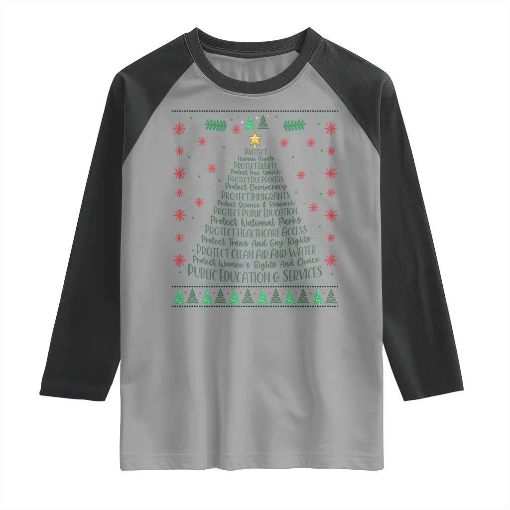 Ugly Activist Christmas Tree Raglan Shirt Human Rights Xmas Gift TS12 Sport Gray Black Print Your Wear