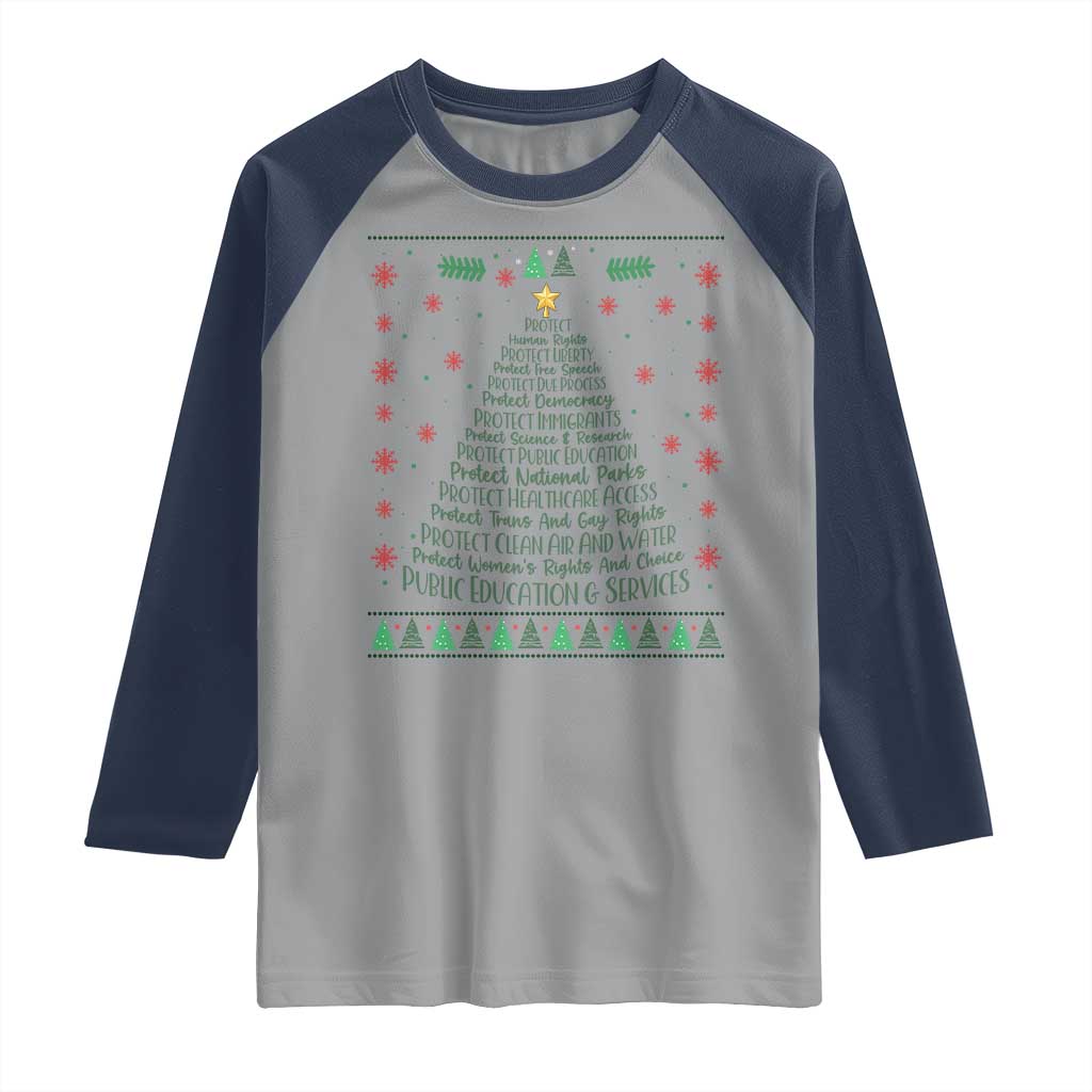 Ugly Activist Christmas Tree Raglan Shirt Human Rights Xmas Gift TS12 Sport Gray Navy Print Your Wear