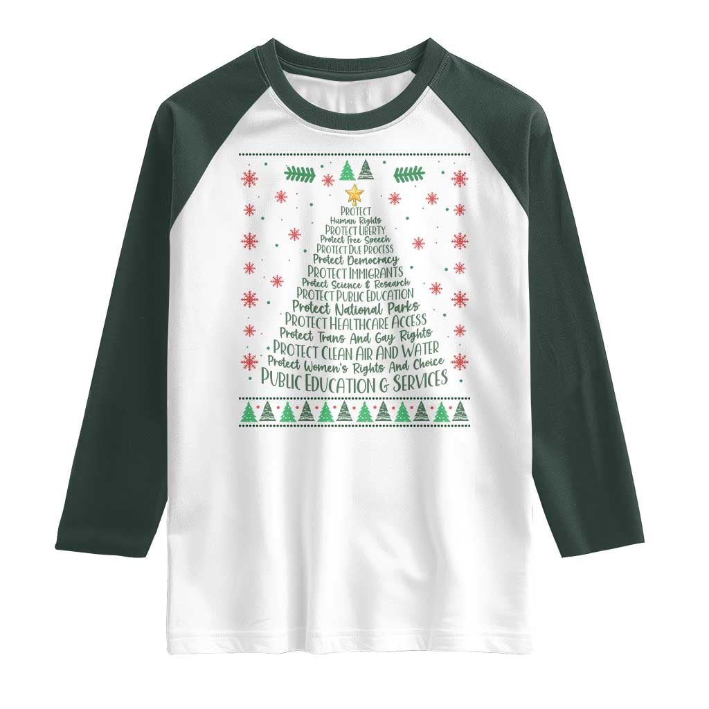 Ugly Activist Christmas Tree Raglan Shirt Human Rights Xmas Gift TS12 White Dark Forest Green Print Your Wear
