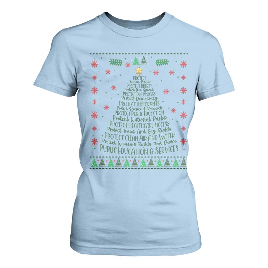 Ugly Activist Christmas Tree T Shirt For Women Human Rights Xmas Gift TS12 Light Blue Print Your Wear