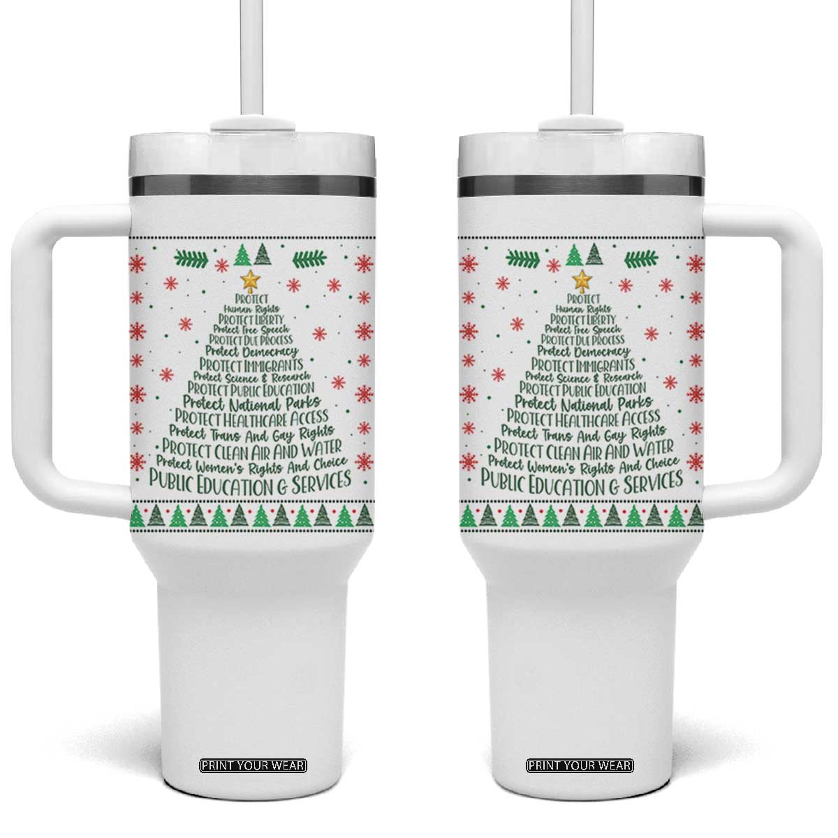 Ugly Activist Christmas Tree Tumbler With Handle Human Rights Xmas Gift TS12 One Size: 40 oz White Print Your Wear