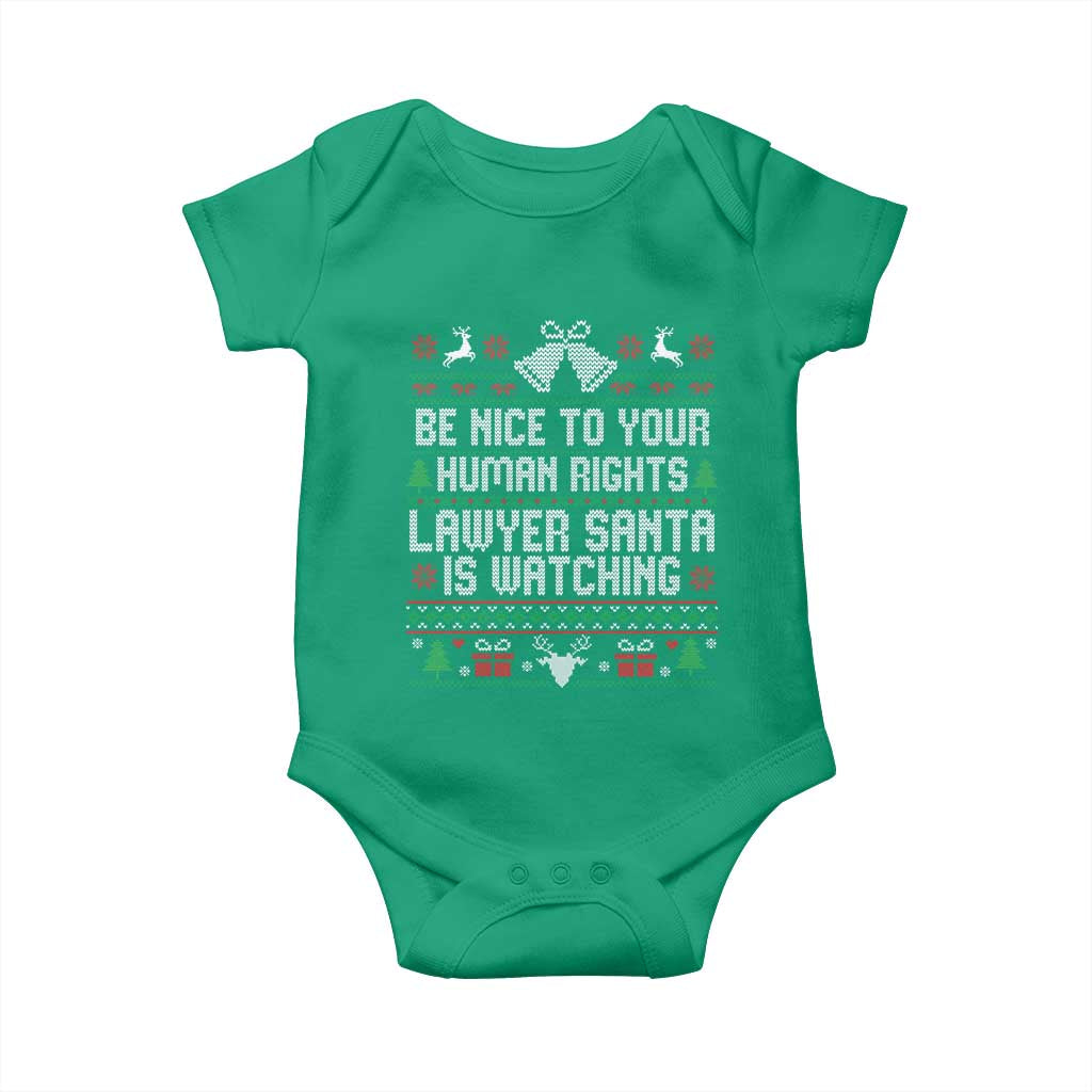 Christmas Ugly Gift Baby Onesie Funny Human Rights Lawyer Santa Is Watching TS12 Irish Green Print Your Wear