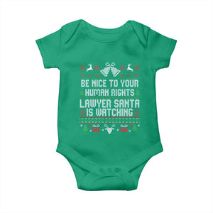 Christmas Ugly Gift Baby Onesie Funny Human Rights Lawyer Santa Is Watching TS12 Irish Green Print Your Wear