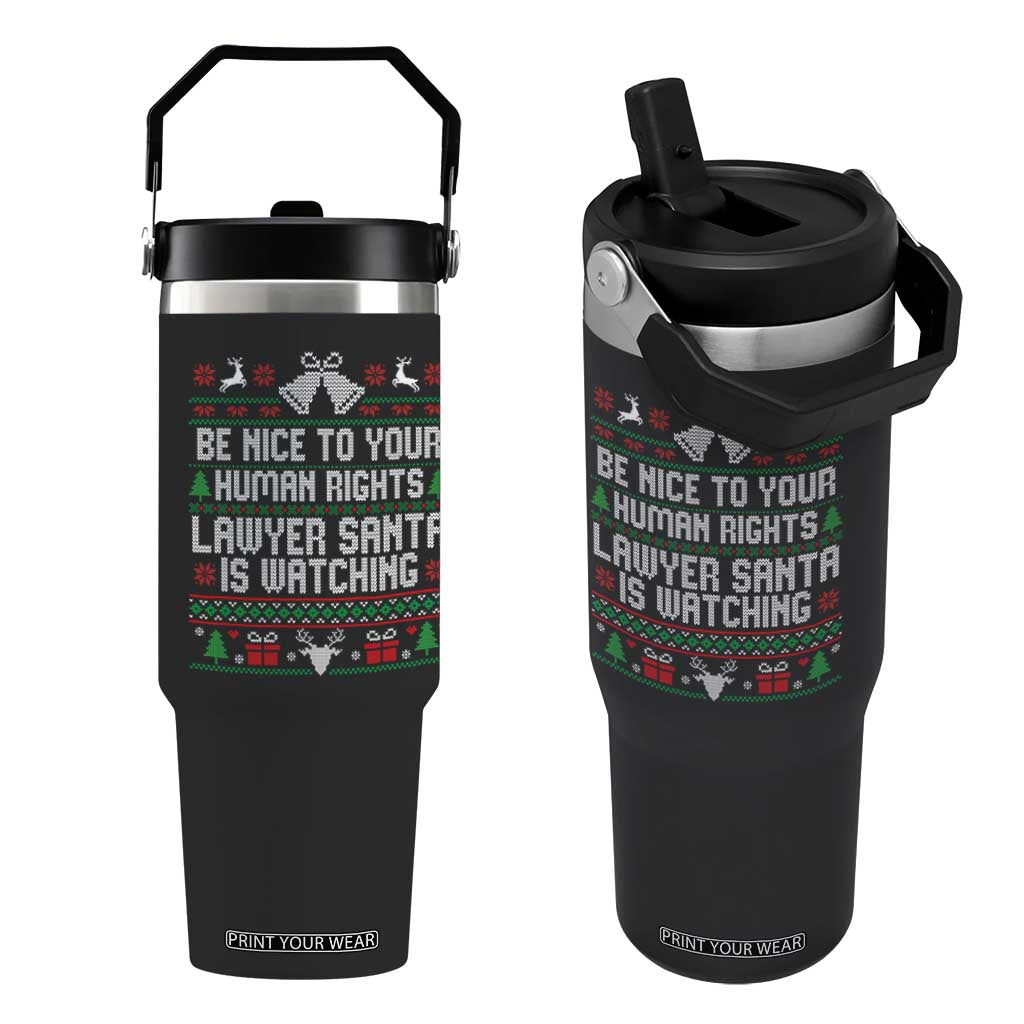 Christmas Ugly Gift Flip Straw Tumbler Funny Human Rights Lawyer Santa Is Watching TS12 One Size: 30 oz Black Print Your Wear