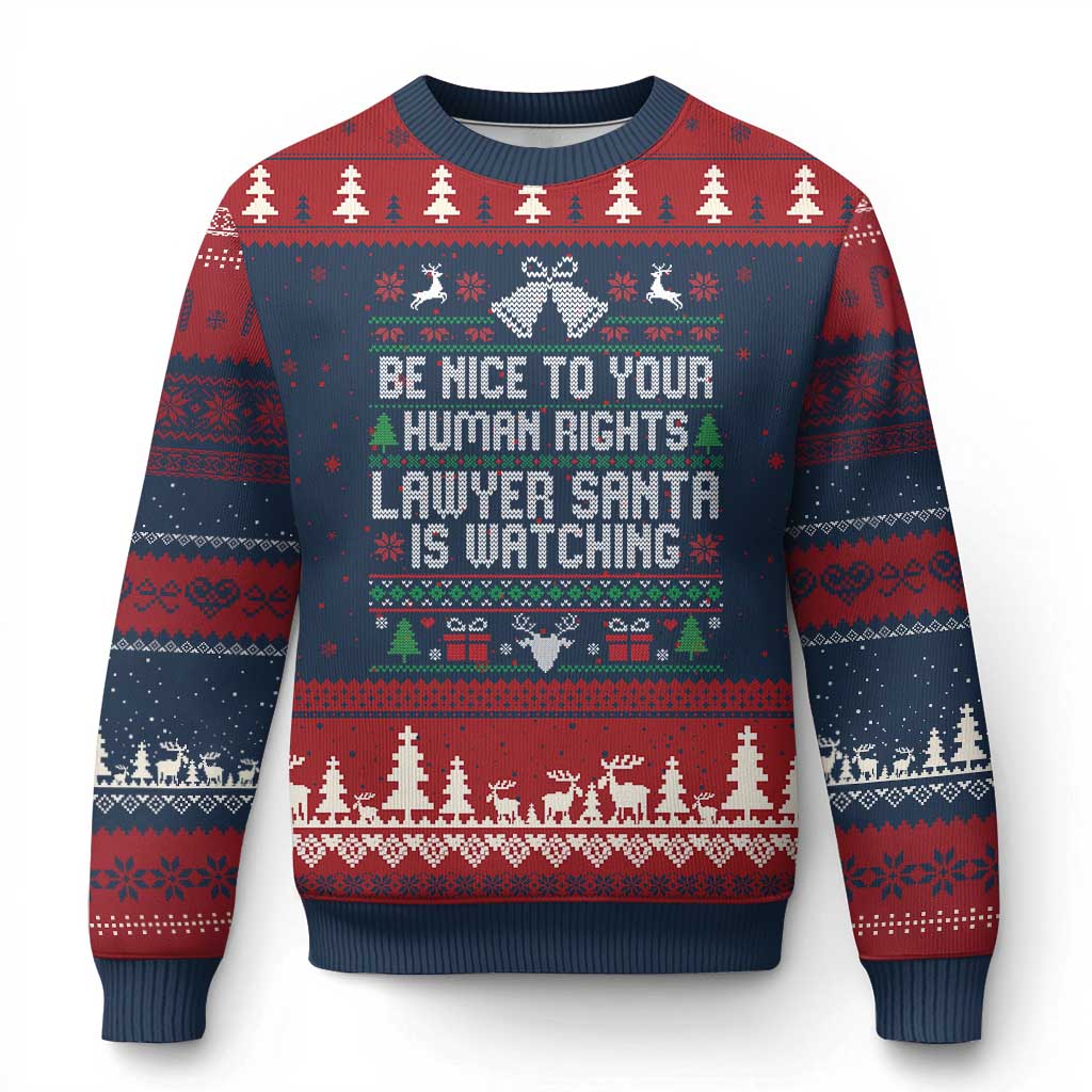 Christmas Ugly Gift Ugly Christmas Sweater Funny Human Rights Lawyer Santa Is Watching TS12 Navy Red Print Your Wear