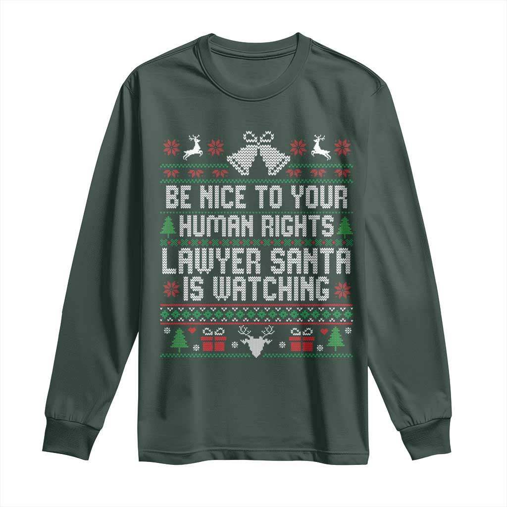 Christmas Ugly Gift Long Sleeve Shirt Funny Human Rights Lawyer Santa Is Watching TS12 Dark Forest Green Print Your Wear