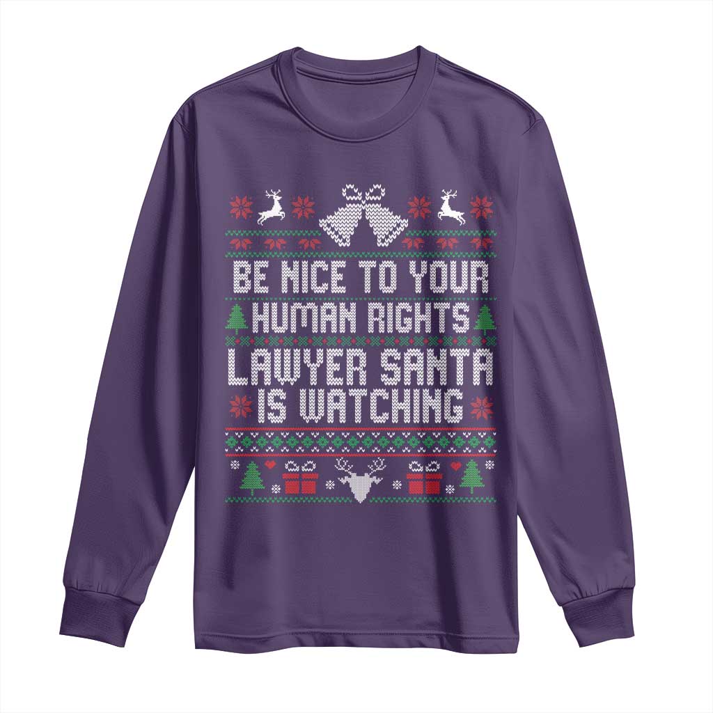 Christmas Ugly Gift Long Sleeve Shirt Funny Human Rights Lawyer Santa Is Watching TS12 Purple Print Your Wear