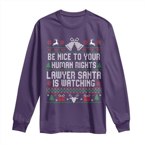 Christmas Ugly Gift Long Sleeve Shirt Funny Human Rights Lawyer Santa Is Watching TS12 Purple Print Your Wear