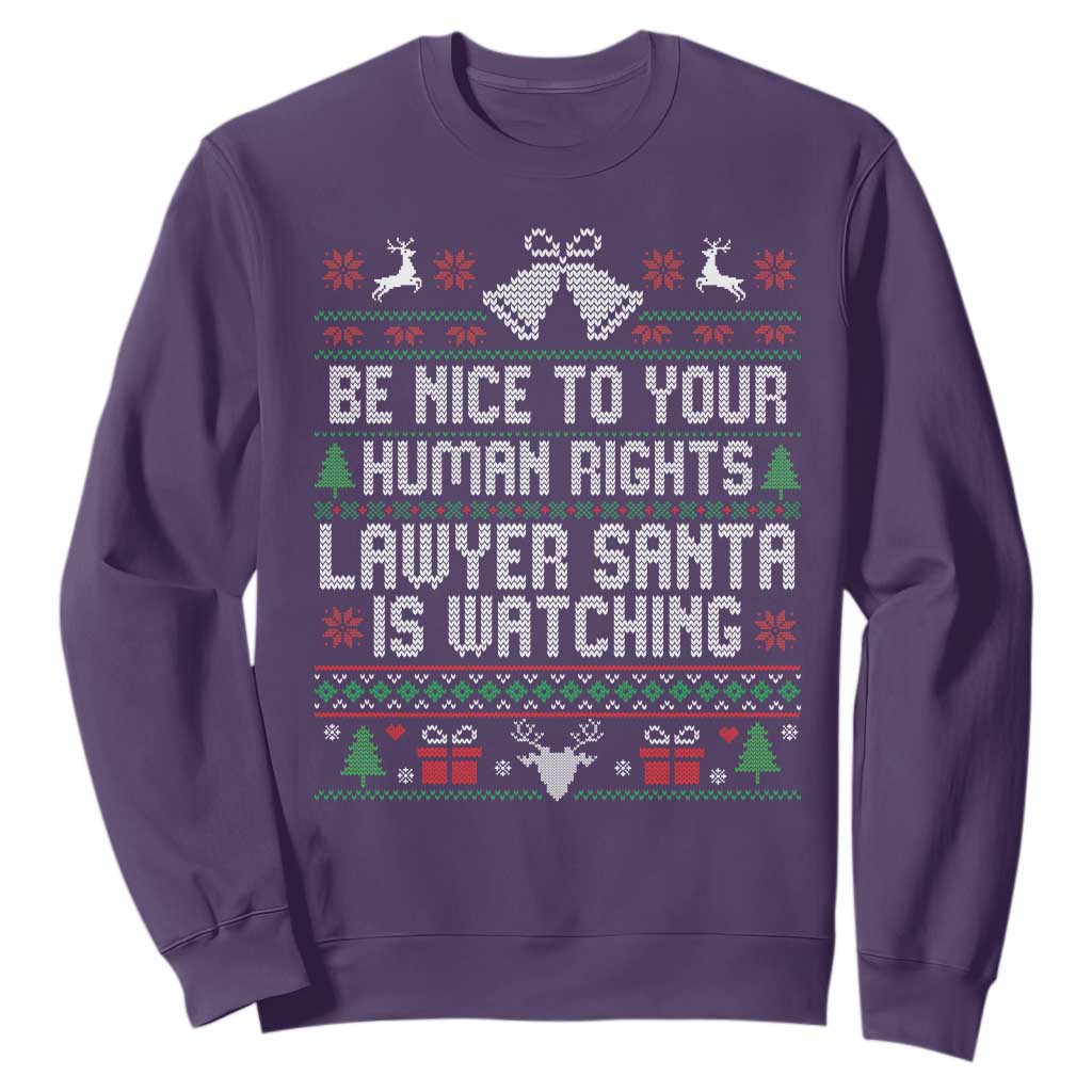Christmas Ugly Gift Sweatshirt Funny Human Rights Lawyer Santa Is Watching TS12 Purple Print Your Wear