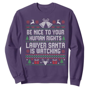 Christmas Ugly Gift Sweatshirt Funny Human Rights Lawyer Santa Is Watching TS12 Purple Print Your Wear