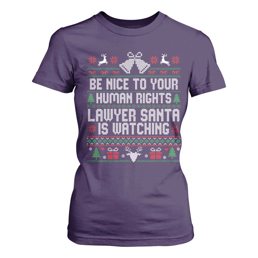 Christmas Ugly Gift T Shirt For Women Funny Human Rights Lawyer Santa Is Watching TS12 Purple Print Your Wear