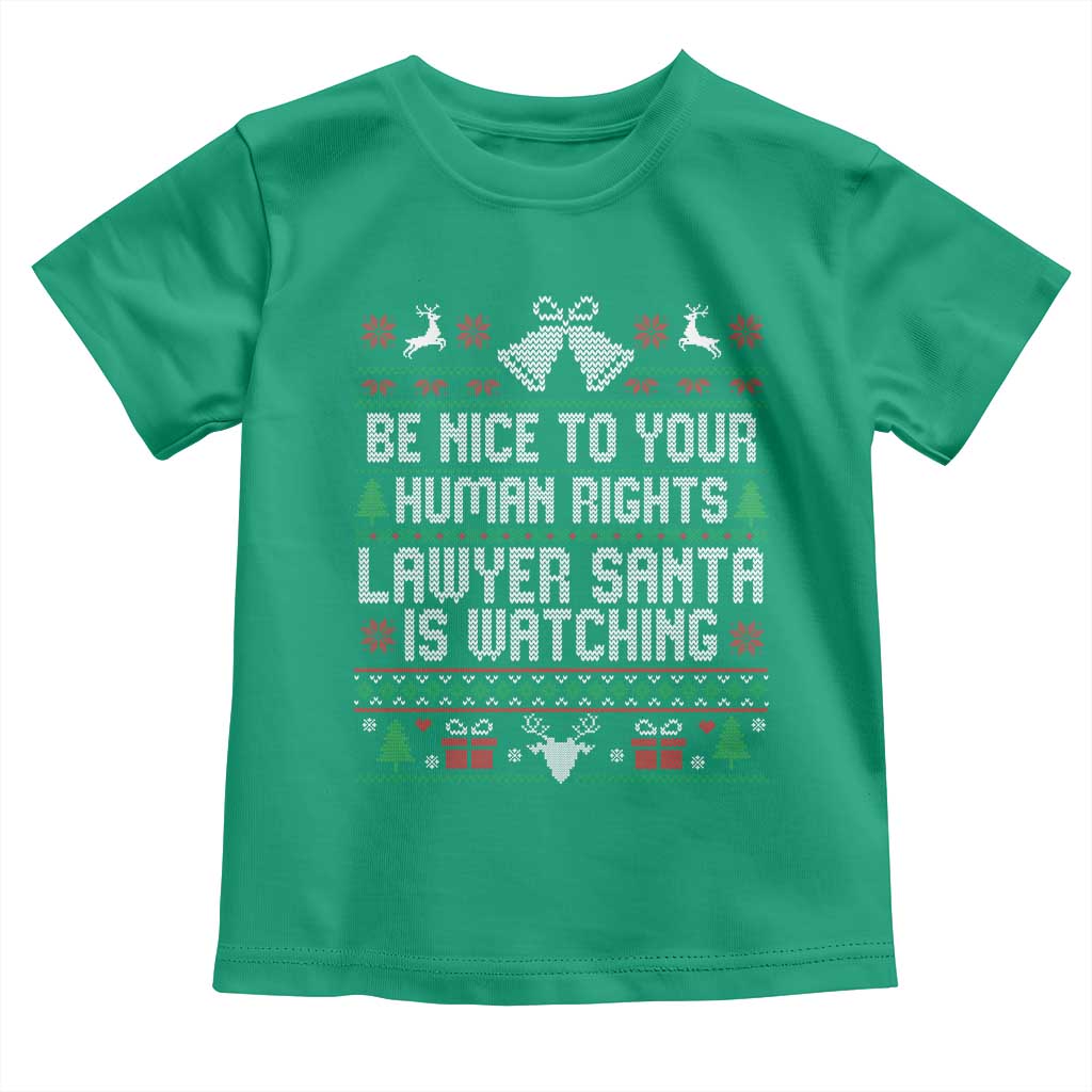 Christmas Ugly Gift Toddler T Shirt Funny Human Rights Lawyer Santa Is Watching TS12 Irish Green Print Your Wear