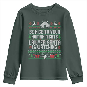 Christmas Ugly Gift Youth Sweatshirt Funny Human Rights Lawyer Santa Is Watching TS12 Dark Forest Green Print Your Wear
