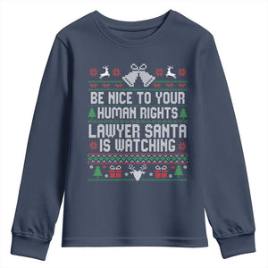 Christmas Ugly Gift Youth Sweatshirt Funny Human Rights Lawyer Santa Is Watching TS12 Navy Print Your Wear