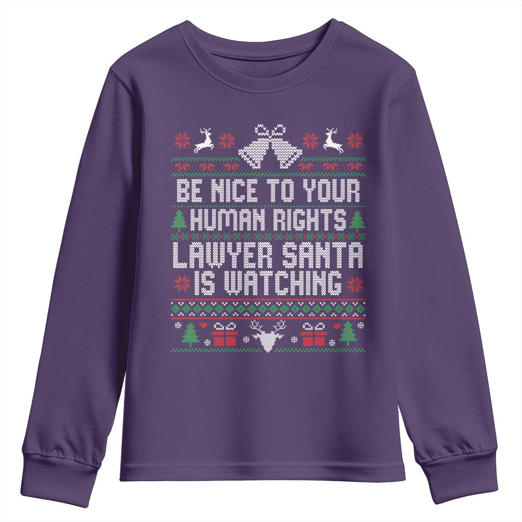 Christmas Ugly Gift Youth Sweatshirt Funny Human Rights Lawyer Santa Is Watching TS12 Purple Print Your Wear