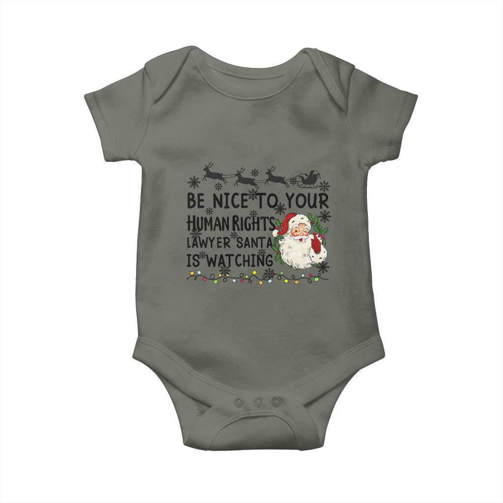 Funny Human Rights Lawyer Christmas Santa Is Watching Gift Baby Onesie TS12 Military Green Print Your Wear