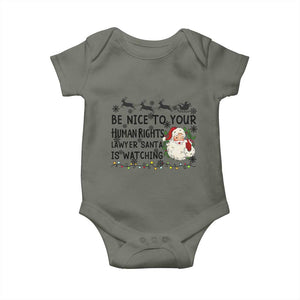 Funny Human Rights Lawyer Christmas Santa Is Watching Gift Baby Onesie TS12 Military Green Print Your Wear