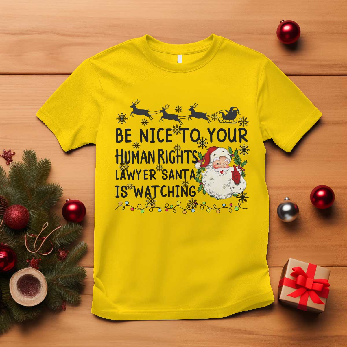 Funny Human Rights Lawyer Christmas Santa Is Watching Gift T Shirt TS12 Daisy Print Your Wear
