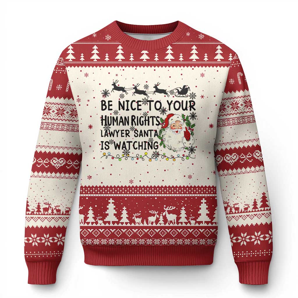 Funny Human Rights Lawyer Christmas Santa Is Watching Gift Ugly Christmas Sweater TS12 Beige Red Print Your Wear