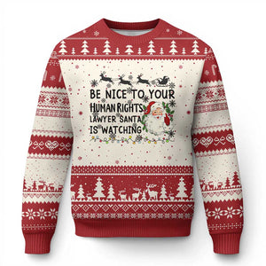 Funny Human Rights Lawyer Christmas Santa Is Watching Gift Ugly Christmas Sweater TS12 Beige Red Print Your Wear